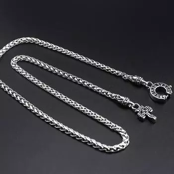Ожерелье из стерлингового серебра 925 пробы с крестом и пряжкой в форме подковы, ожерелье в стиле ретро в старом стиле, нейтральный нишевый дизайн, тайское серебряное ожерелье 16cm