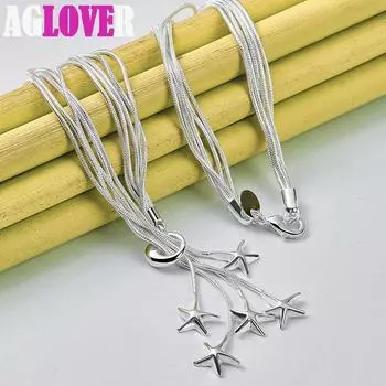 Ожерелье из стерлингового серебра 925 пробы с пятью змеями и морскими звездами, ювелирные изделия 45cm