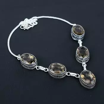Ожерелье из стерлингового серебра 925 пробы с дымчатым топазом ручной работы, антикварное ювелирное ожерелье, ожерелье с дымчатым топазом для женщин, ювелирные изделия из камня 20