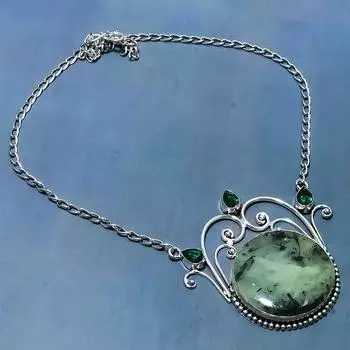 Ожерелье из стерлингового серебра 925 пробы с натуральным пренитом и диопсидом, 18 дюймов, d8V38