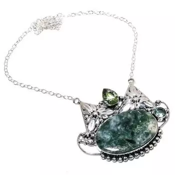 Ожерелье из стерлингового серебра 925 пробы с натуральным серафинитом и цаворитом 18 дюймов r8y31