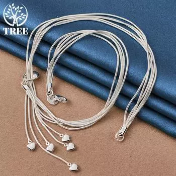 Ожерелье из стерлингового серебра 925 пробы с пятью змеями и сердечками, ювелирные изделия 44cm