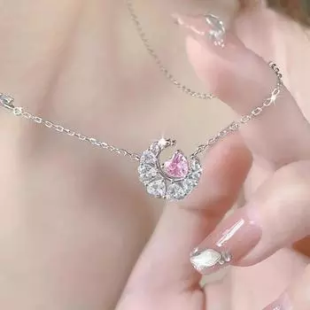 S925 стерлингового серебра Мечта Сердце ежемесячно Луна ожерелье Женский Win Metstone Clas цепь