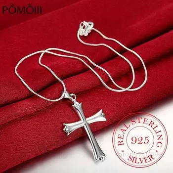 Ожерелье из стерлингового серебра 925 пробы, простое модное ожерелье с подвеской в виде креста, серебряная цепочка для женщин и мужчин, ювелирные изделия, подарки