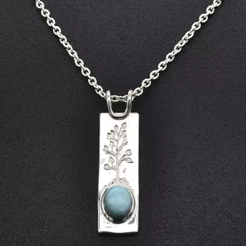 Ожерелье из стерлингового серебра 925 пробы с натуральным драгоценным камнем Ларимар, ювелирные изделия из камня, подарок подружке невесты, свадебное ожерелье, древо жизни 18 inch