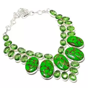 Ожерелье из стерлингового серебра 925 пробы с натуральной зеленой бирюзой и драгоценным камнем перидот, 18 дюймов V1r80