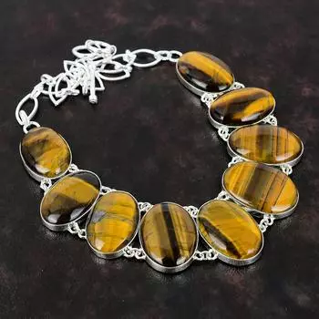 Ожерелье из стерлингового серебра 925 пробы с тигровым глазом, ювелирные изделия из целебного камня, регулируемая цепочка, ожерелье, драгоценный камень, ювелирные изделия ручной работы, подарок для друга