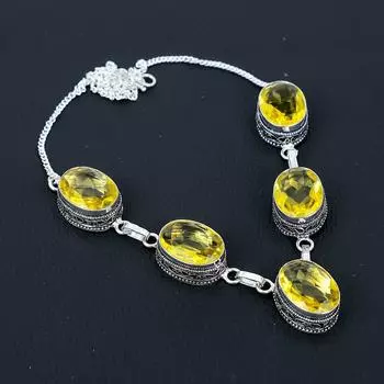 Ожерелье из стерлингового серебра 925 пробы ручной работы с цитрином, антикварное ювелирное ожерелье, цитриновое ожерелье для женщин, подарки с цитриновым камнем 20 жёлтый