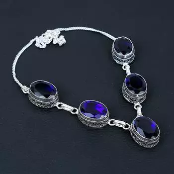 Ожерелье из стерлингового серебра 925 пробы ручной работы с синим сапфиром, антикварное ювелирное ожерелье, ожерелье из синего сапфира для женщин, ювелирные изделия для подарков 20 синий