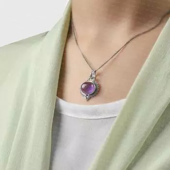 Ожерелье из стерлингового серебра 925 пробы с натуральным аметистом и драгоценным камнем в подарочной упаковке 14.05 MM - 18.19 MM фиолетовый