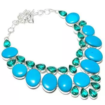 Ожерелье из стерлингового серебра 925 пробы с натуральной аризонской бирюзой и диопсидом 18 дюймов b8v38