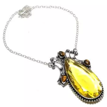 Ожерелье из стерлингового серебра 925 пробы с натуральным цитрином и драгоценным камнем «Тигровый глаз», 18 дюймов, J3B24