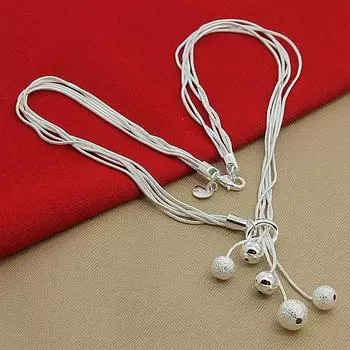 Ожерелье из стерлингового серебра 925 пробы с пятью змеями и цепочкой из бисера 45cm