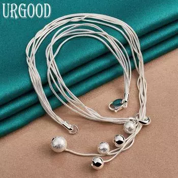 Ожерелье из стерлингового серебра 925 пробы со змеиной цепочкой и бусинами, модные ювелирные изделия 45cm