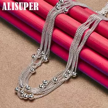 Ожерелье из стерлингового серебра 925 пробы с маленьким гладким шариком и виноградом, 18 дюймов, ювелирные изделия на цепочке 45cm