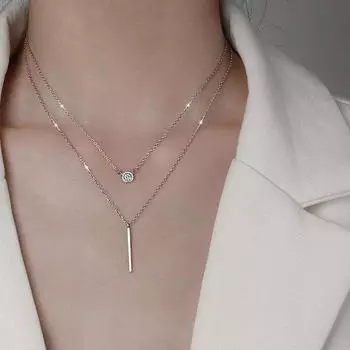 Ожерелье из стерлингового серебра 925 пробы, двухслойная цепочка со сверкающим цирконом, длинное ожерелье с подвеской для женщин, ювелирные аксессуары золотой