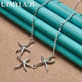 Ожерелье из стерлингового серебра 925 пробы с тремя морскими звездами 18 дюймов для женщин, модные ювелирные изделия для свадебной вечеринки 45cm