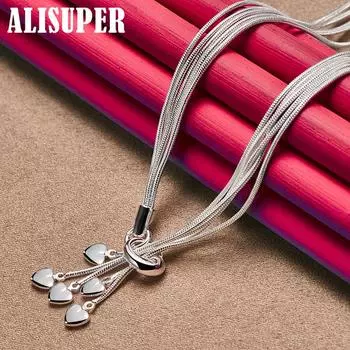 Ожерелье из стерлингового серебра 925 пробы с пятью змеями и сердечками, ювелирные изделия 44cm