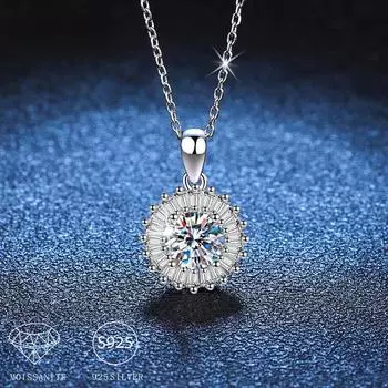 Ожерелье из стерлингового серебра 925 пробы с муассанитом и подсолнухом 1 карат для мужчин и женщин, модное продвинутое креативное ожерелье для пар, дня рождения, юбилея