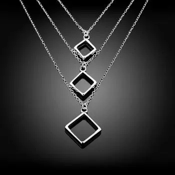 Ожерелье из стерлингового серебра 925 пробы с тремя пряжками и квадратной подвеской-цепочкой для женщин и мужчин, модные украшения, подарки на день рождения 45cm серебряный