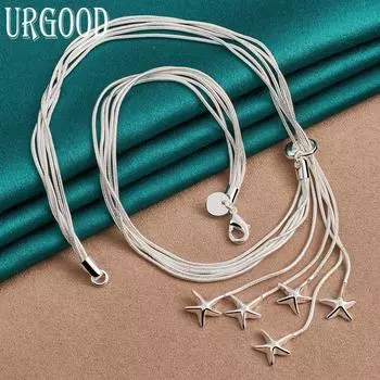 Ожерелье из стерлингового серебра 925 пробы со змеиной цепочкой и морской звездой, красивые ювелирные изделия 45cm