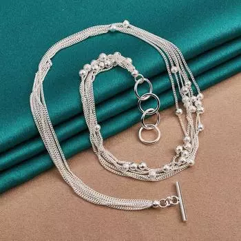 Ожерелье из стерлингового серебра 925 пробы с виноградными бусинами, модные ювелирные изделия 45cm