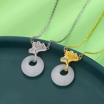 Ожерелье из стерлингового серебра 925 пробы с изображением годичного листа на ключице, цепочка с бриллиантами в виде листьев гинкго, белое нефритовое защитное ожерелье с пряжкой для женщин