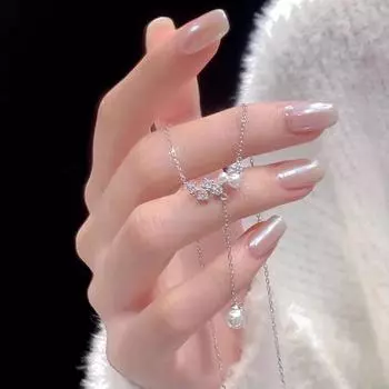 Ожерелье из стерлингового серебра 925 пробы с длинными полосками из искусственного жемчуга