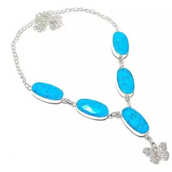 Ожерелье из стерлингового серебра 925 пробы с натуральным бирюзовым камнем Санта-Роза 18 дюймов H3Y66