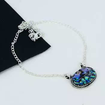 Ожерелье из стерлингового серебра 925 пробы ручной работы из ракушки морского ушка, ожерелье из натурального морского ушка, ювелирное ожерелье ручной работы для женщин, ожерелье для нее 20 зелёный/синий