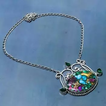 Ожерелье из стерлингового серебра 925 пробы с натуральной колючей устрицей и драгоценным камнем диопсидом, 18 дюймов k0q20