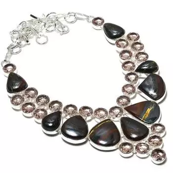 Ожерелье из стерлингового серебра 925 пробы с натуральным железом, тигровым глазом и морганитом, 18 дюймов b6v54