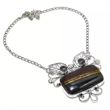 Ожерелье из стерлингового серебра 925 пробы с натуральным железом, тигровым глазом и драгоценным камнем иолитом, 18 дюймов I9n18