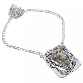 Ожерелье из стерлингового серебра 925 пробы с натуральным павлиньим титаном и драгоценным камнем 18 дюймов j9a29