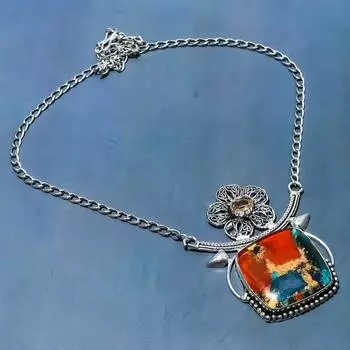 Ожерелье из стерлингового серебра 925 пробы с натуральной колючей устрицей и цитрином, 18 дюймов Y0N65