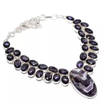 Ожерелье из стерлингового серебра 925 пробы с натуральным шевронным аметистом, аметистом, 18 дюймов S6f10