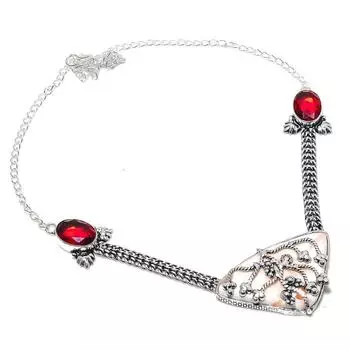 Ожерелье из стерлингового серебра 925 пробы с натуральным оранжевым сколецитом и гранатом, 18 дюймов, T8t52