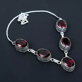 Ожерелье из стерлингового серебра 925 пробы ручной работы с красным гранатом, антикварное ювелирное ожерелье, женское ожерелье из красного граната, ювелирные подарки из камня 20 красный