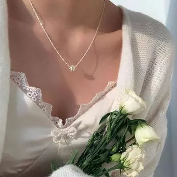 Ожерелье из стерлингового серебра 925 пробы Женский кошачий глаз Серебряная бусина Счастливые бусины Ниша Волна воды Блестящие серебряные бусины Ожерелье Цепочка на ключицы Универсальная цепочка 925