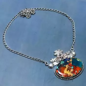 Ожерелье из стерлингового серебра 925 пробы с натуральной колючей устрицей и морганитом, 18 дюймов, P3c63