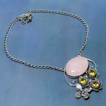 Ожерелье из стерлингового серебра 925 пробы с натуральным розовым кварцем и цитрином, 18 дюймов i1q93