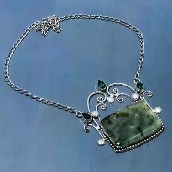 Ожерелье из стерлингового серебра 925 пробы с натуральным пренитом и диопсидом, 18 дюймов Q6V90