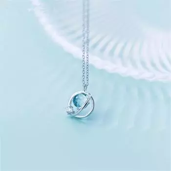 Ожерелье из стерлингового серебра 925 пробы синего цвета с планетой Аврора для женщин и девочек, модные милые простые ювелирные изделия Dz815
