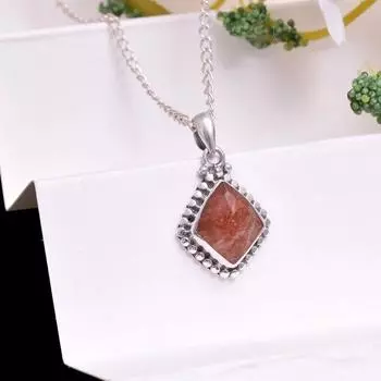 Ожерелье из стерлингового серебра 925 пробы ~ Подвеска из солнечного камня ~ Подарок для нее