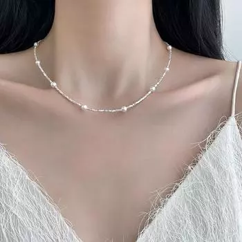 Ожерелье из стерлингового серебра 925 пробы с небольшими кусочками серебра, легкое роскошное женское жемчужное ожерелье в дизайне меньшинств, цепочка на ключицу 925