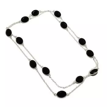 Ожерелье из стерлингового серебра 925 пробы с натуральным черным камнем шпинелью 36 дюймов q9u75
