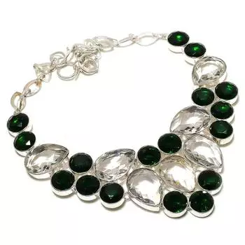 Ожерелье из стерлингового серебра 925 пробы с натуральным белым топазом и диопсидом, 18 дюймов, v6m80