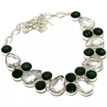 Ожерелье из стерлингового серебра 925 пробы с натуральным белым топазом и драгоценным камнем диопсидом 18 дюймов k8U87