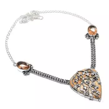 Ожерелье из стерлингового серебра 925 пробы с натуральным изображением яшмы и морганита, 18 дюймов, Y8v75