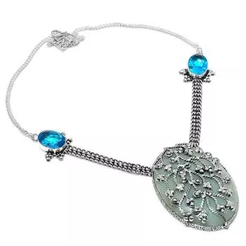 Ожерелье из стерлингового серебра 925 пробы с натуральным аквамарином и голубым топазом, 18 дюймов, D5M73